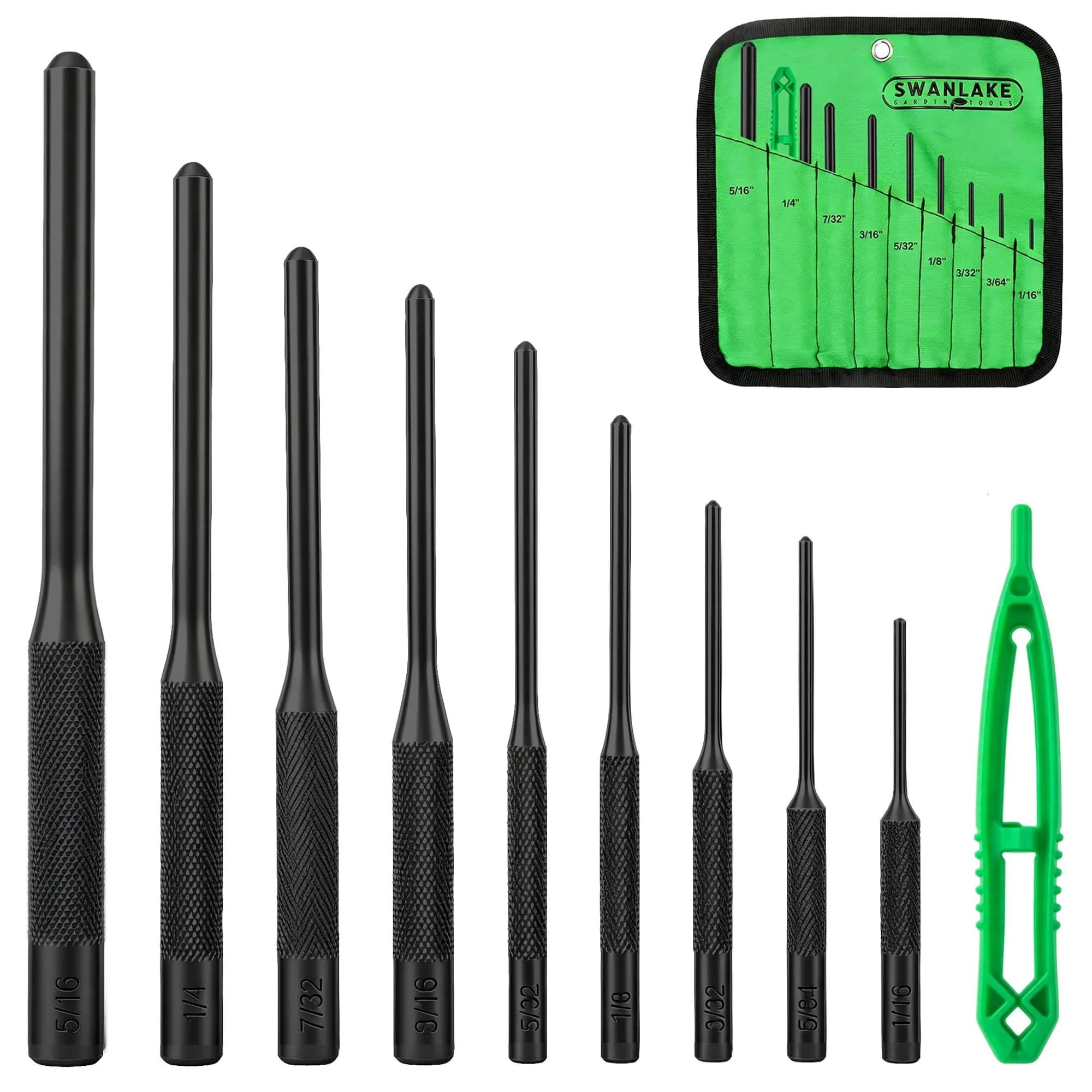SWANLAKE 8-Piece Brass Punch Set 3.15" Length | Non-Marring Precision Tool for Delicate Repairs — Roll Pin Punch - Black