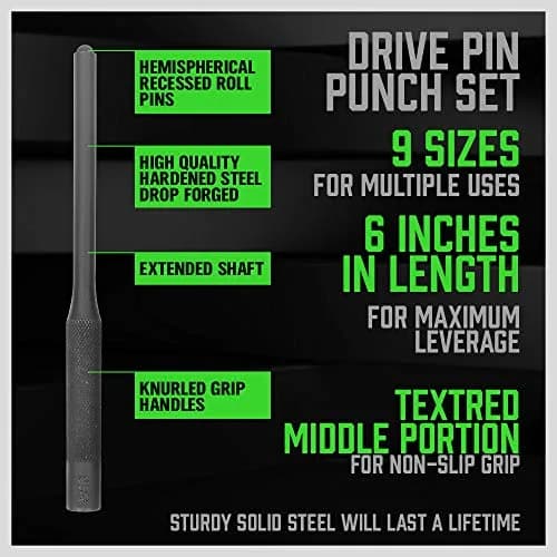 SWANLAKE 9-Piece Roll Pin Punch Set 1/16"-5/16" | Precision Automotive & Craft Tool thumbnail 6