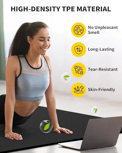 CAMBIVO Large Yoga Mat 183cm x 120cm (6'x 4') 6mm Thick | Non-Slip TPE Workout Mat for Home Gym thumbnail 5