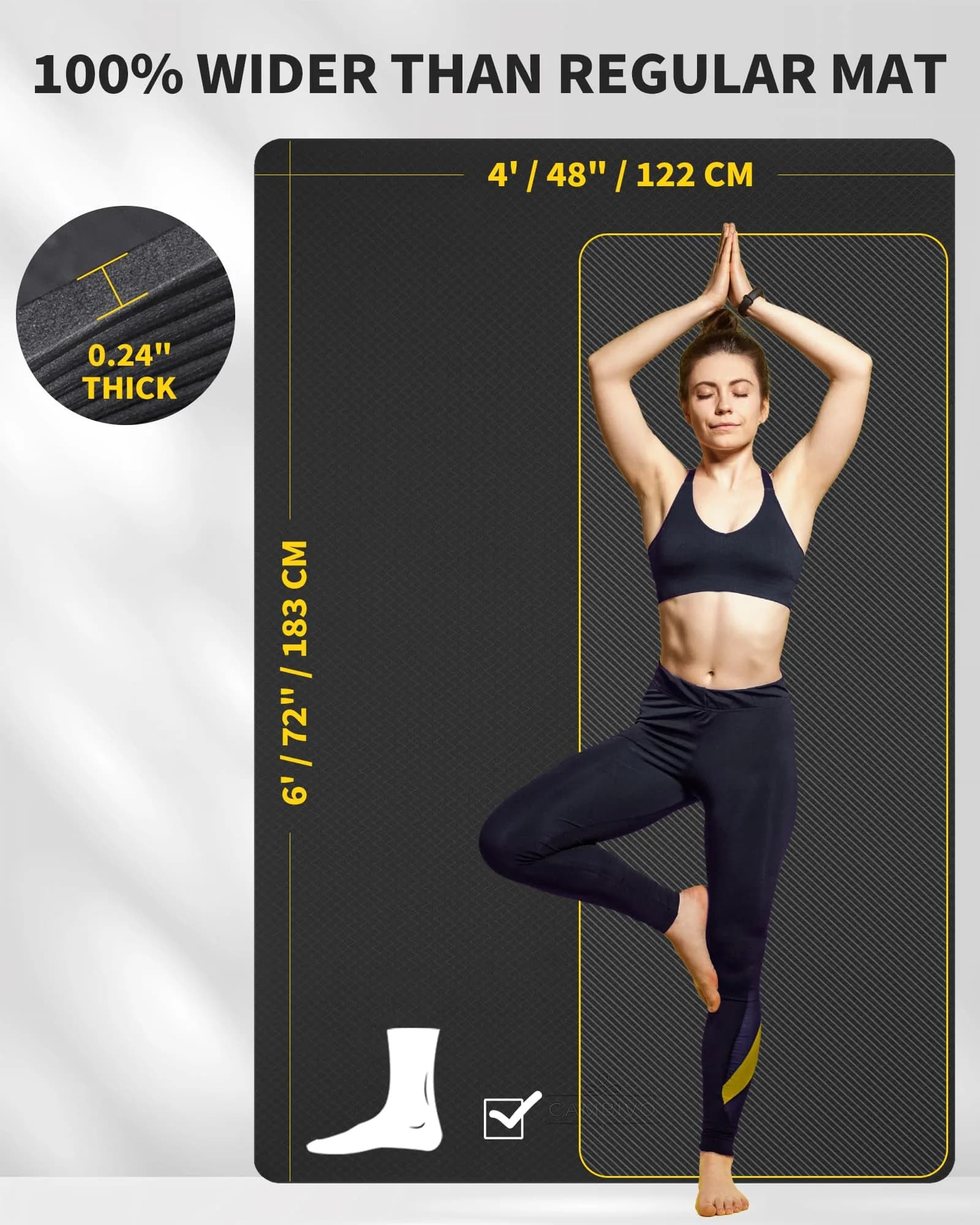 CAMBIVO Large Yoga Mat 183cm x 120cm (6'x 4') 6mm Thick | Non-Slip TPE Workout Mat for Home Gym - view 2