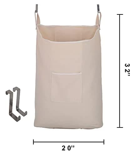 GORISEN Hanging Laundry Hamper with Front Pocket, Beige, 65 Liters (52cm x 81cm x 10cm) | Space-Saving Door Mount thumbnail 2
