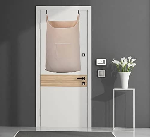 GORISEN Hanging Laundry Hamper with Front Pocket, Beige, 65 Liters (52cm x 81cm x 10cm) | Space-Saving Door Mount thumbnail 3