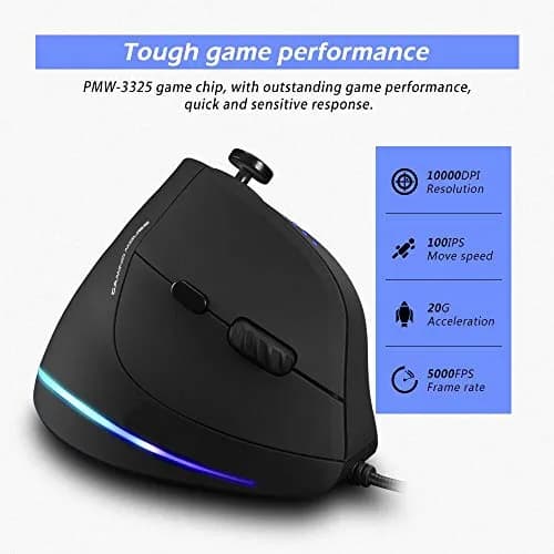 Attoe Vertical Mouse Ergonomic USB Wired 10000 DPI RGB Gaming Mouse for PC Laptop thumbnail 4