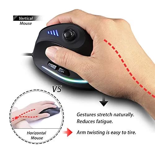 Attoe Vertical Mouse Ergonomic USB Wired 10000 DPI RGB Gaming Mouse for PC Laptop thumbnail 5