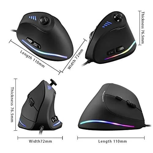Attoe Vertical Mouse Ergonomic USB Wired 10000 DPI RGB Gaming Mouse for PC Laptop thumbnail 7