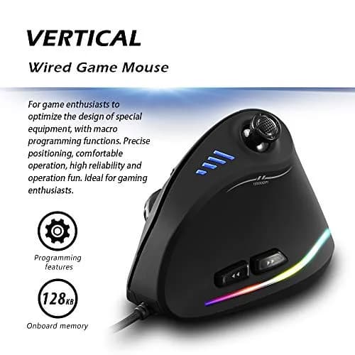 Attoe Vertical Mouse Ergonomic USB Wired 10000 DPI RGB Gaming Mouse for PC Laptop thumbnail 2