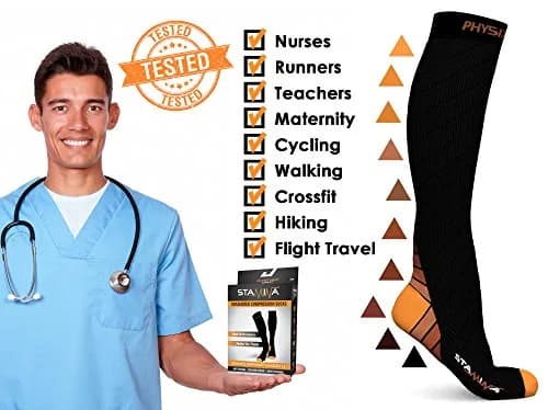 Physix Gear Compression Socks - Best Men & Womens Compression Socks for Circulation, Running, Nurses, Athletic Use Sock Compression, Blood Pressure Socks, Calcetines de Compresion, Black/Orange, XXL | Support & Durability thumbnail 5