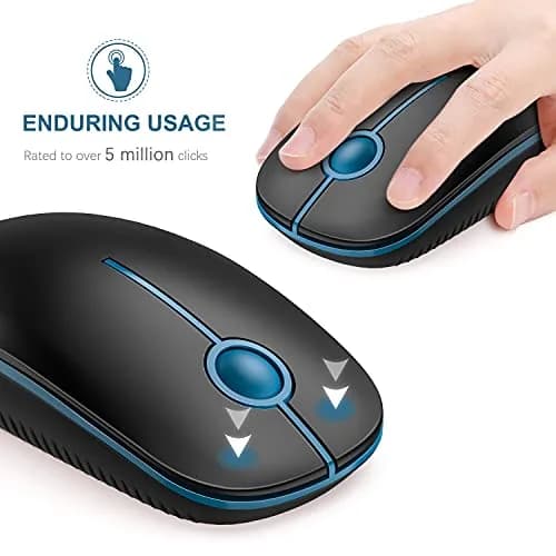 VssoPlor Wireless Mouse, 2.4G Computer Laptop Mouse, Black Sapphire Blue, 11.7 cm (4.7 inch) | Ambidextrous Optical Mouse with USB Receiver thumbnail 3