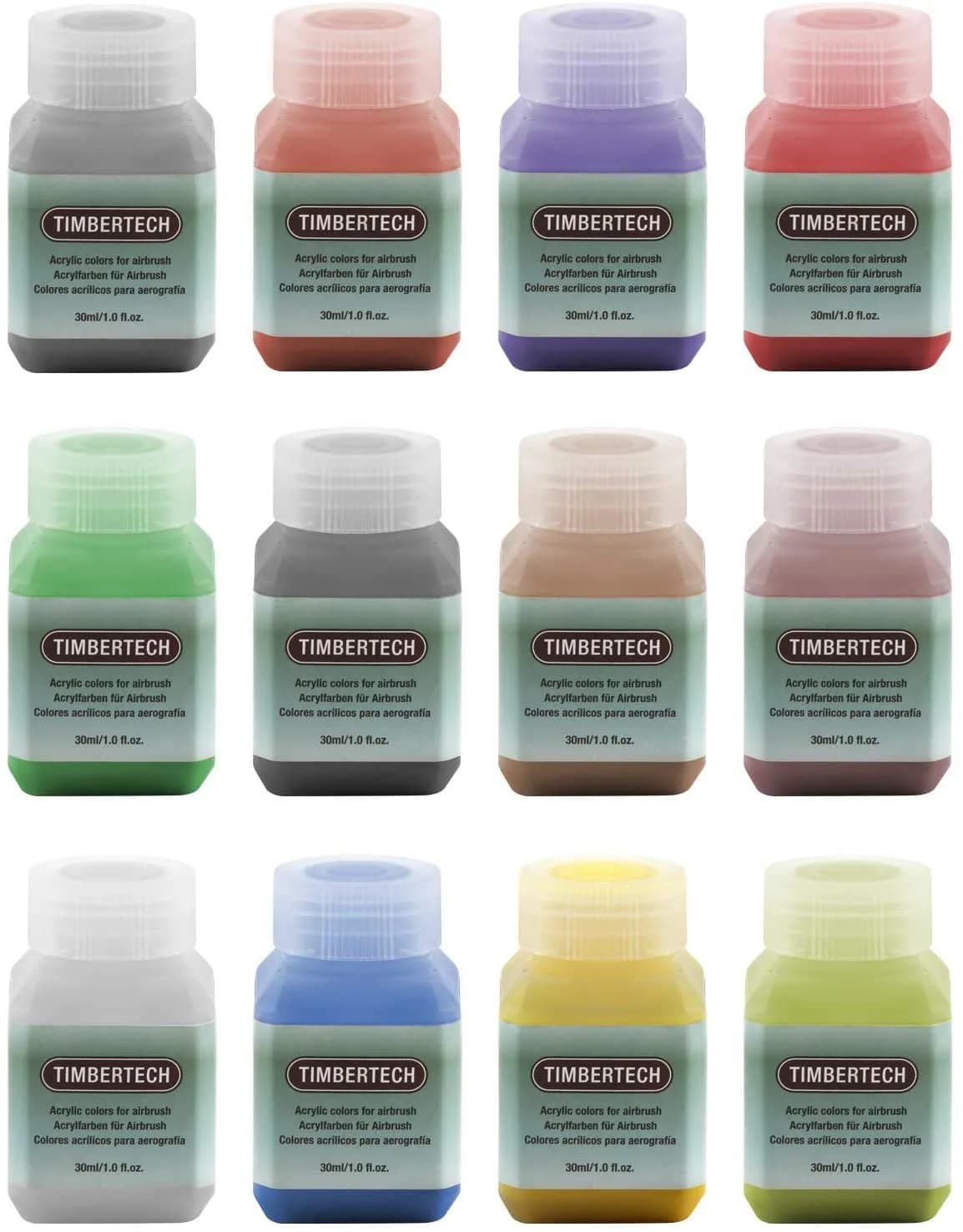 TIMBERTECH Professional Airbrush Paint 12x30ml | Vibrant Water-Based Acrylic Colors - main product image