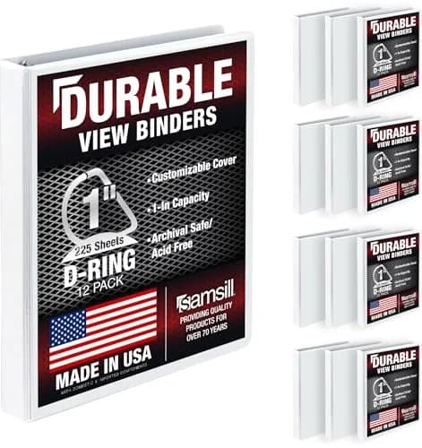 Samsill White 12 Pack 1-Inch D-Ring Binder | Heavy-Duty Recycled Chipboard for Office & School thumbnail 1