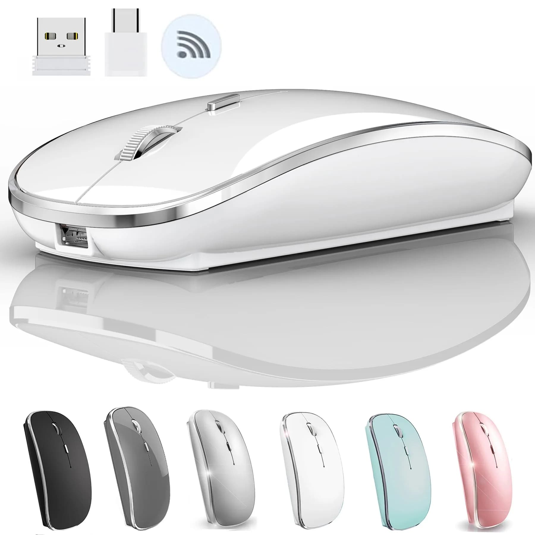 JETTA 2.4G USB C Receiver Wireless Mouse for Computer, Laptop, Chromebook, Mac | 1600 DPI — WHITE 2