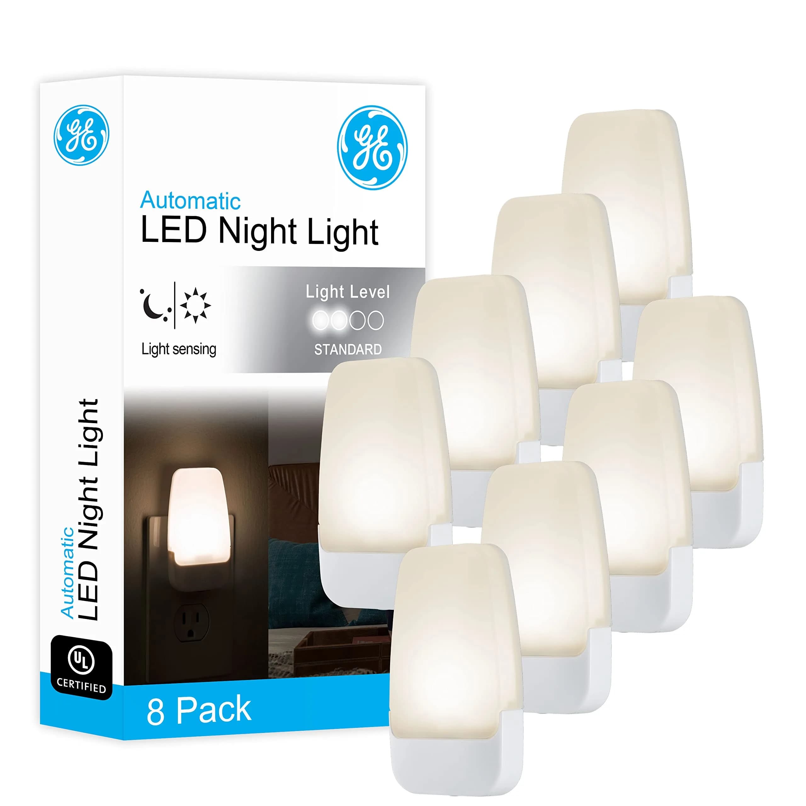 GE Plug-in Night Light with Dusk to Dawn Sensor, 8 Pack | Automatic Illumination for Multiple Rooms