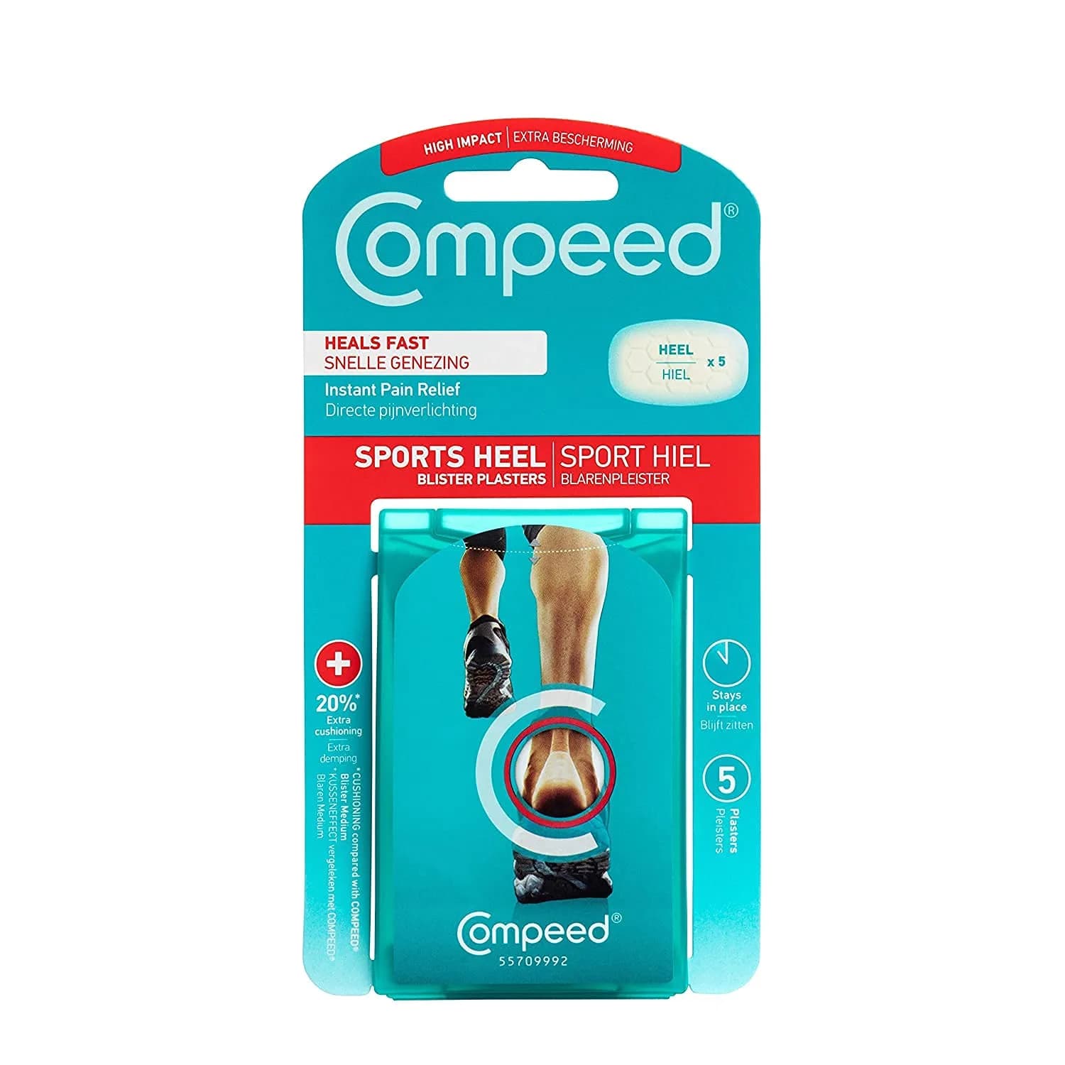 Compeed Advanced Blister Care Pads, Medium Heel, 5 Ct | Instant Pain Relief & Long-Lasting Blister Protection