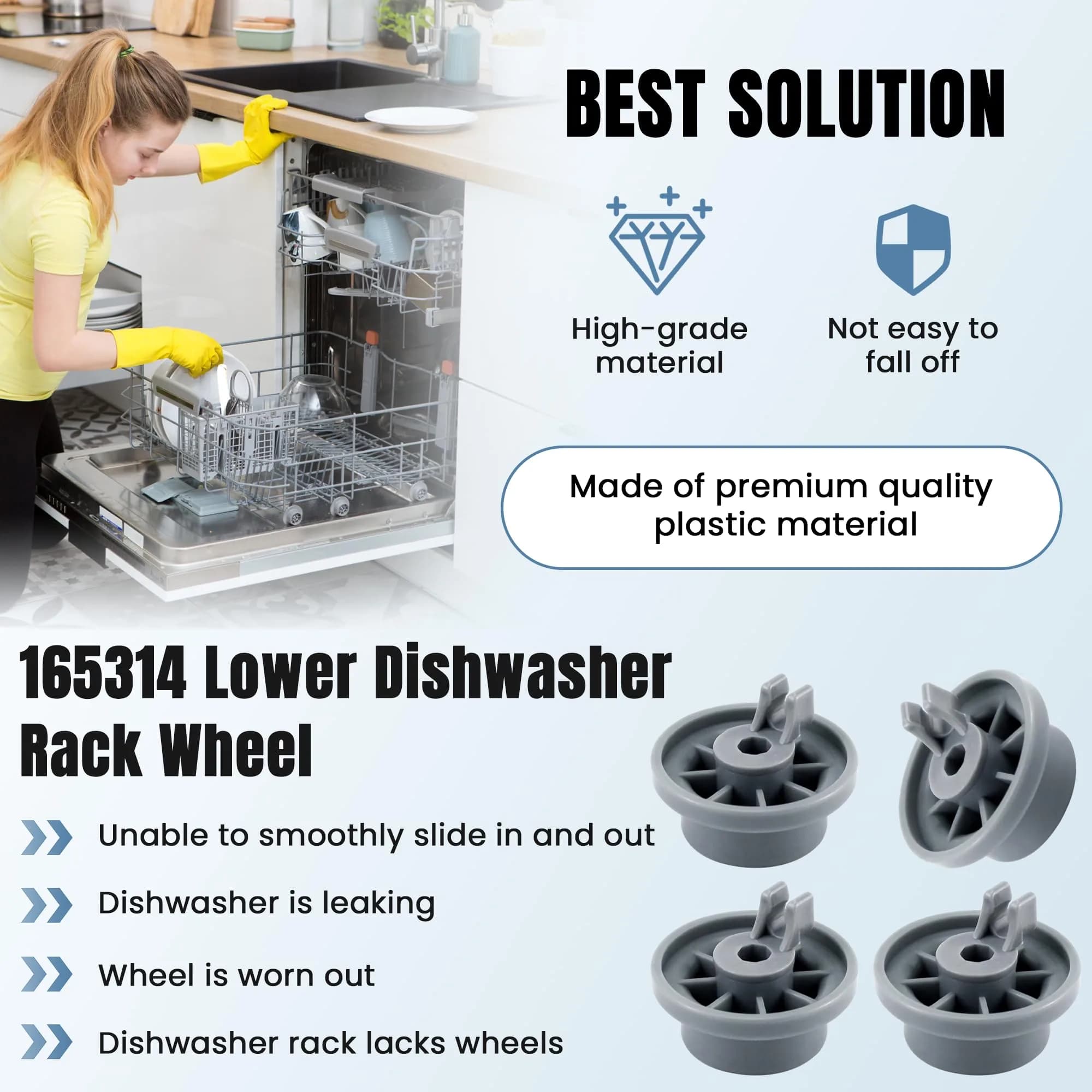 AMI PARTS Dishwasher Rack Wheels 3.6cm (1.42 inch) | 4-Pack Replacement Kit - view 7