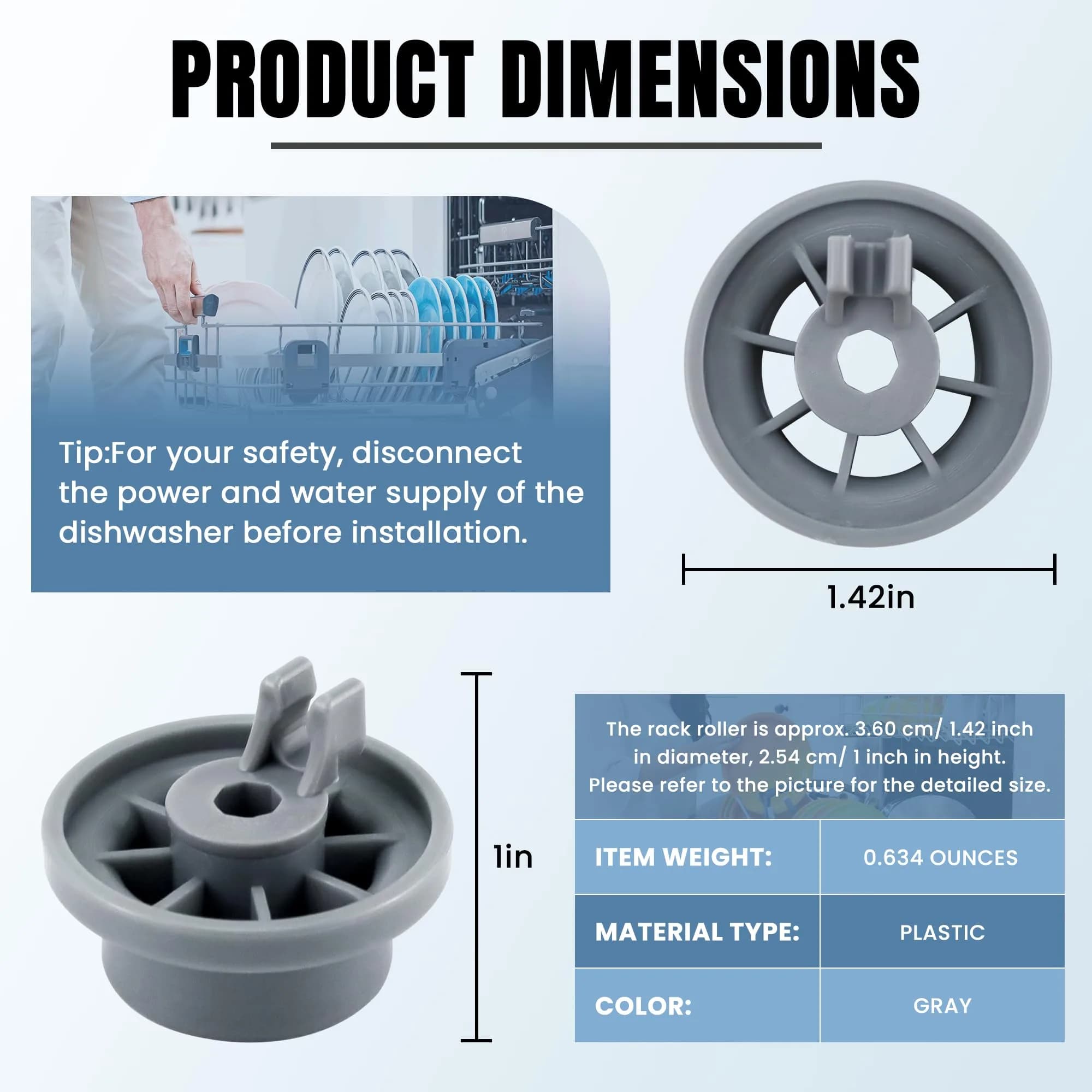 AMI PARTS Dishwasher Rack Wheels 3.6cm (1.42 inch) | 4-Pack Replacement Kit - view 4