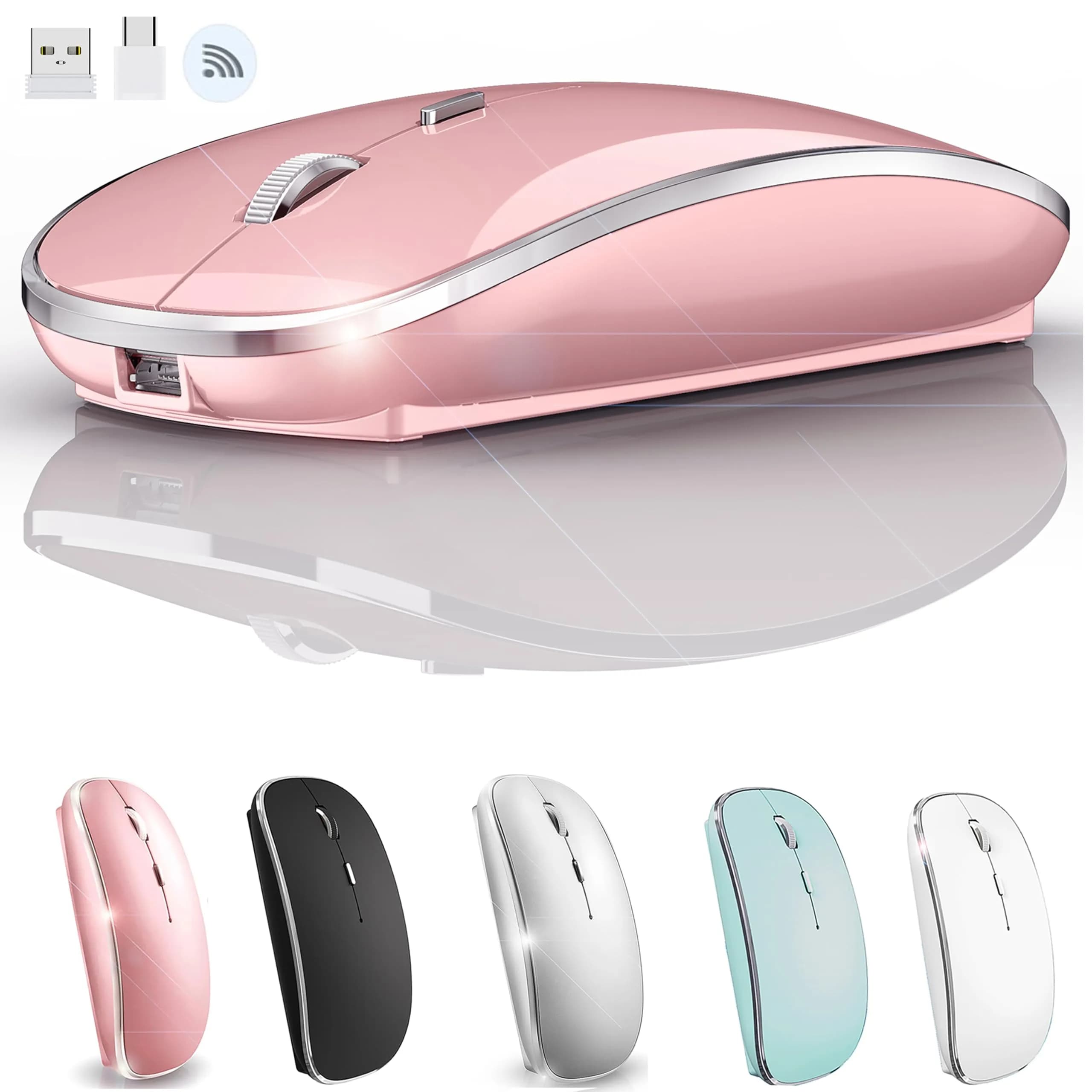 JETTA 2.4G USB C Receiver Wireless Mouse for Computer, Laptop, Chromebook, Mac | 1600 DPI — Rose Gold