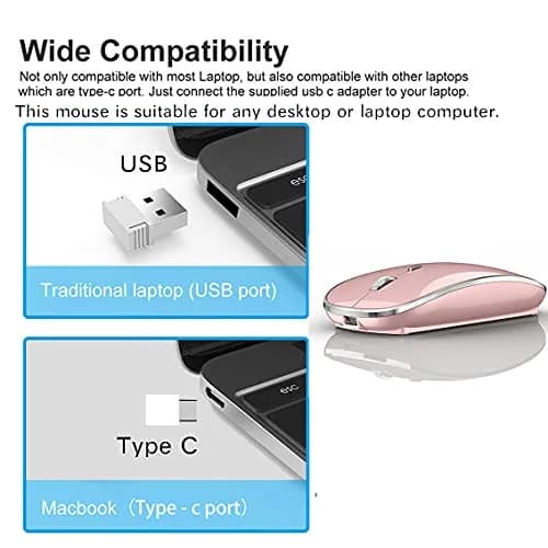 JETTA Wireless Mouse for MacBook Pro MacBook Air Laptop PC Chromebook 2.4 USB/USB C Mouse Rose Gold | Plug and Play thumbnail 2
