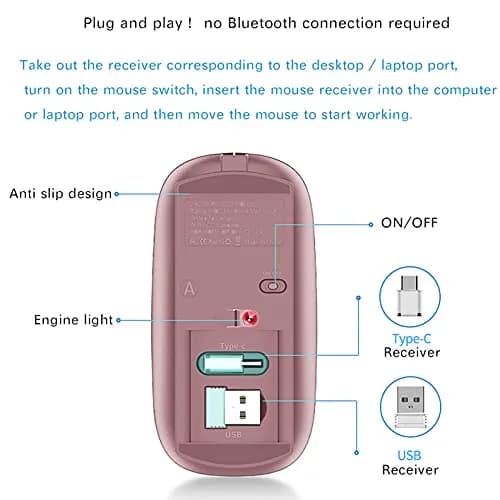 JETTA Wireless Mouse for MacBook Pro MacBook Air Laptop PC Chromebook 2.4 USB/USB C Mouse Rose Gold | Plug and Play thumbnail 3