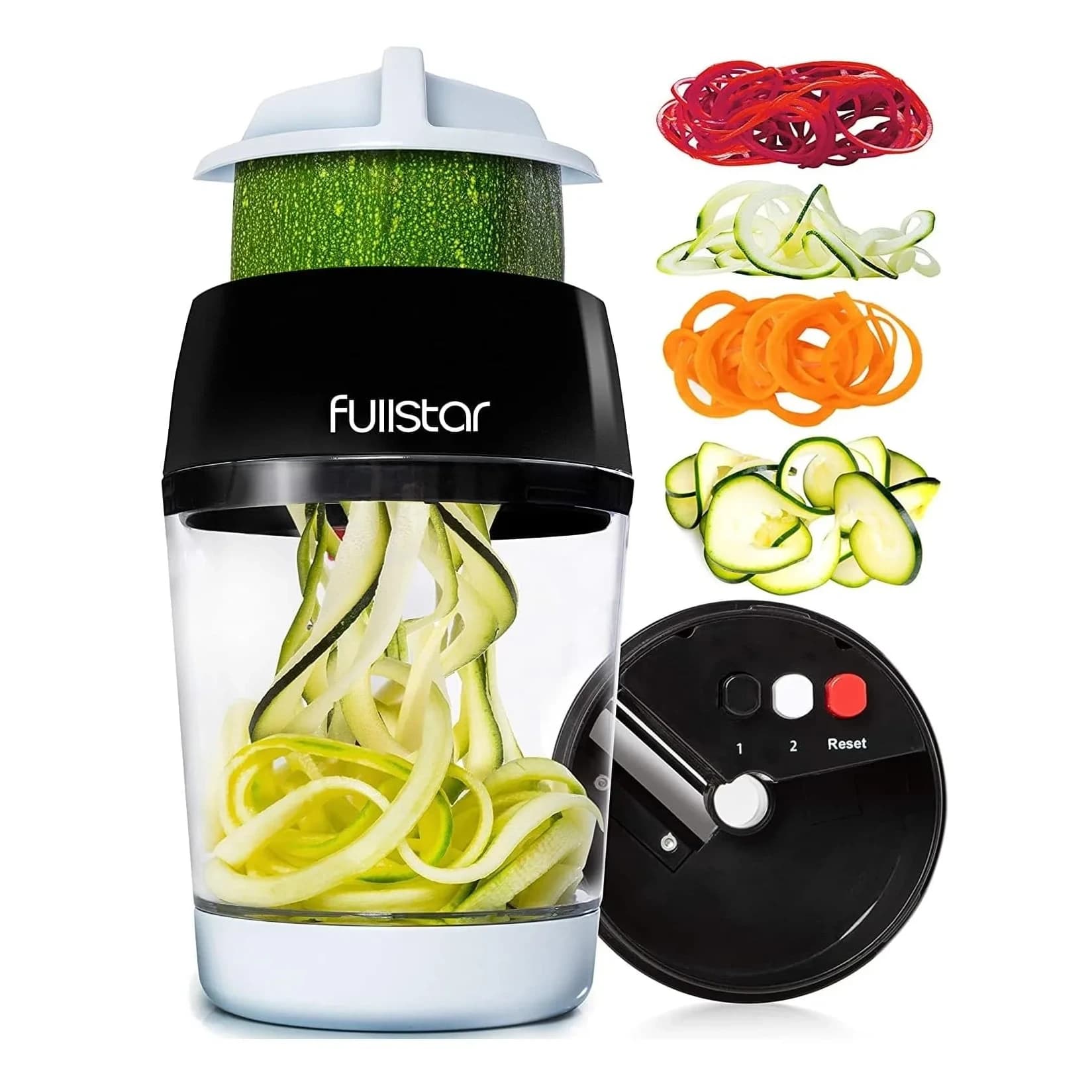 Fullstar 4-in-1 Vegetable Spiralizer & Slicer, Veggie Noodle Maker with Built-in Container & Safety Guard | 10.16 cm (4 in) Height