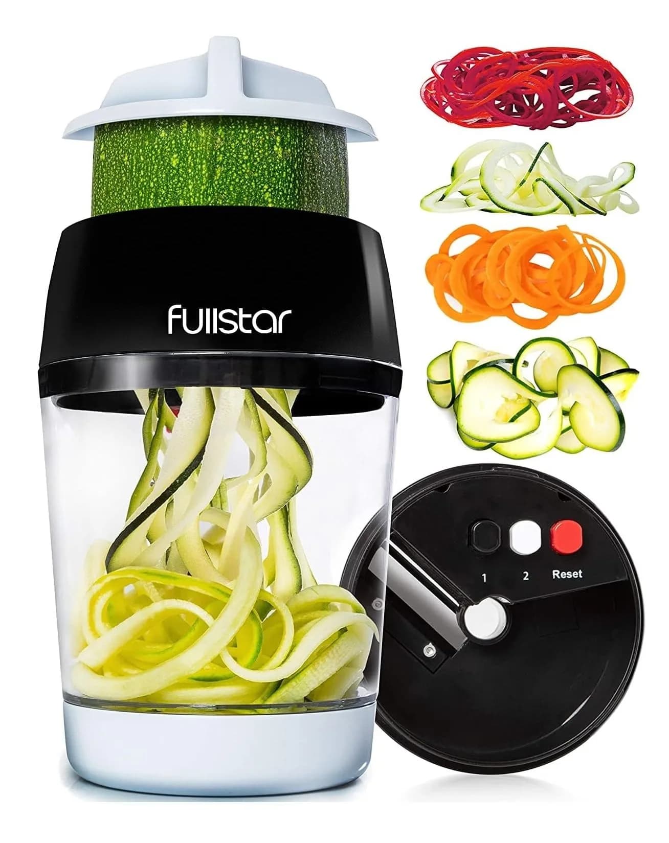 Fullstar 4-in-1 Vegetable Spiralizer & Slicer, Veggie Noodle Maker with Built-in Container & Safety Guard | 10.16 cm (4 in) Height - main product image