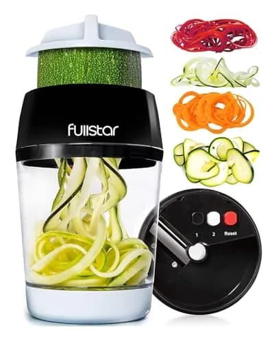 Fullstar 4-in-1 Vegetable Spiralizer & Slicer, Veggie Noodle Maker with Built-in Container & Safety Guard | 10.16 cm (4 in) Height thumbnail 1