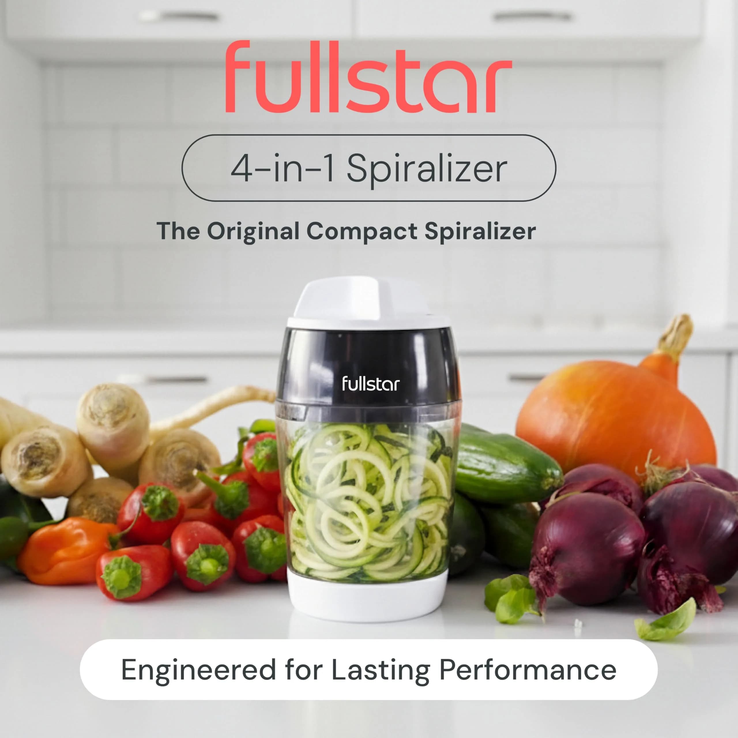 Fullstar 4-in-1 Vegetable Spiralizer & Slicer, Veggie Noodle Maker with Built-in Container & Safety Guard | 10.16 cm (4 in) Height - view 2