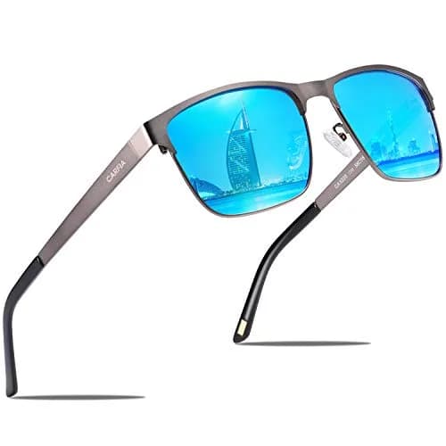 CARFIA Polarized Sunglasses for Men Spring Hinge Metal Frame CA5225 | Classic Square Design with UV400 Protection (70-120 chars) thumbnail 1