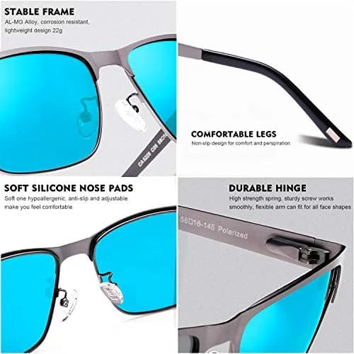 CARFIA Polarized Sunglasses for Men Spring Hinge Metal Frame CA5225 | Classic Square Design with UV400 Protection (70-120 chars) thumbnail 5