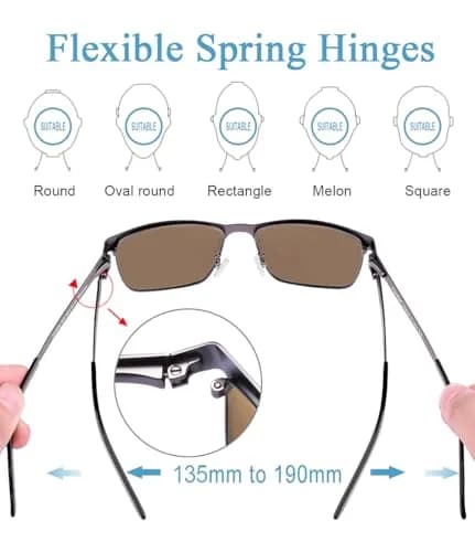 CARFIA Polarized Sunglasses for Men Spring Hinge Metal Frame CA5225 | Classic Square Design with UV400 Protection (70-120 chars) thumbnail 6