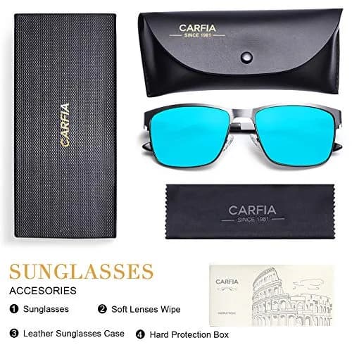 CARFIA Polarized Sunglasses for Men Spring Hinge Metal Frame CA5225 | Classic Square Design with UV400 Protection (70-120 chars) thumbnail 7