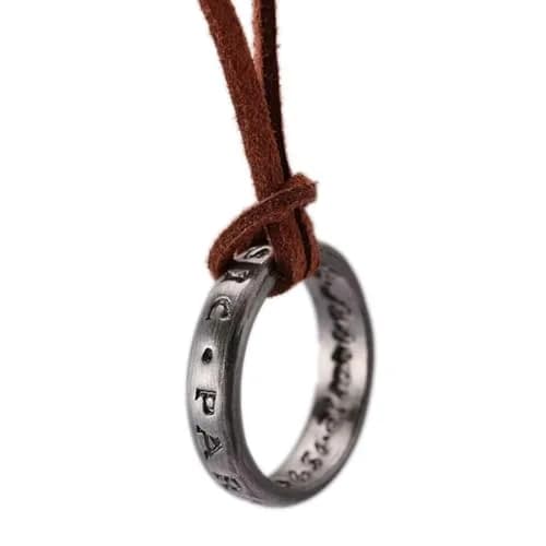 hooseiki Uncharted 4 Nathan Drake Ring Pendant Necklace with Adjustable Brown Leather Chain thumbnail 1