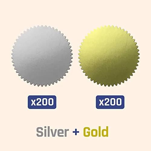 TownStix Silver & Gold Certificate Seals 400 PCS | 51 mm (2 Inch) Round Matte Foil Stickers thumbnail 2