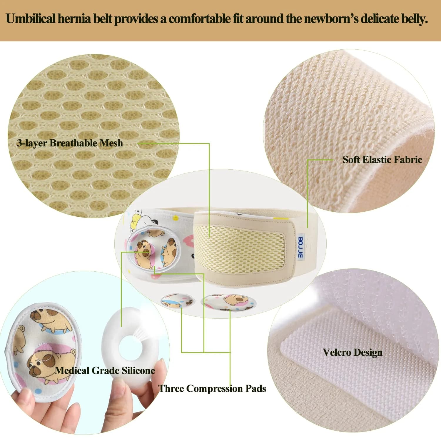 BOJEE Umbilical Hernia Belt for Infants & Kids | 48 cm (19 inch) Beige - view 3