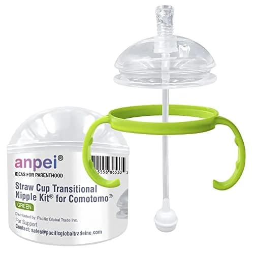 ANPEI Straw Sippy Cup Transitional Nipple Kit for Comotomo Baby Bottles 5 oz & 8 oz | Converts Comotomo Bottles to Straw or Soft Food Dispenser thumbnail 1