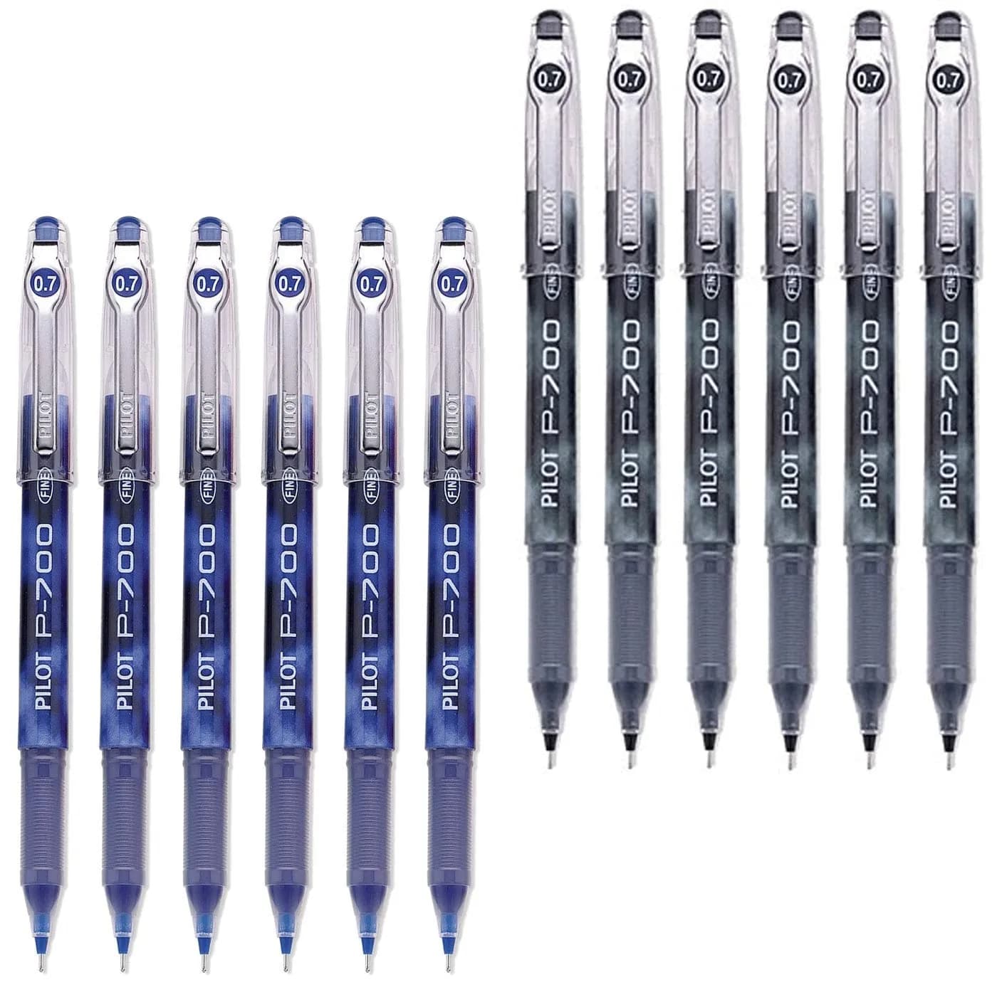 Pilot P-700 Rollerball Stick Gel Pen, 12 Pack | Smear-Proof Gel Ink, Fine Point, Refillable, Blue & Black