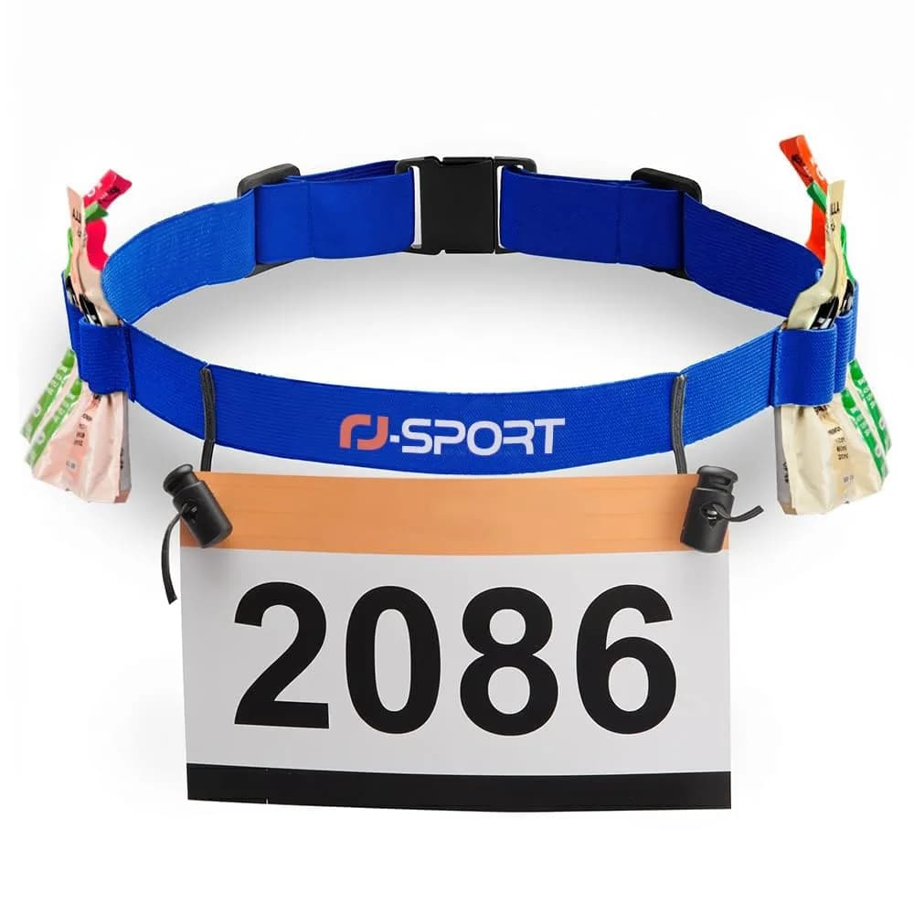 RJ-Sport Race Number Belt - Triathlon Race Belt BIB Holder with 6 Energy Gel Loops for Triathlon, Marathon, Running & Cycling | Fully Adjustable