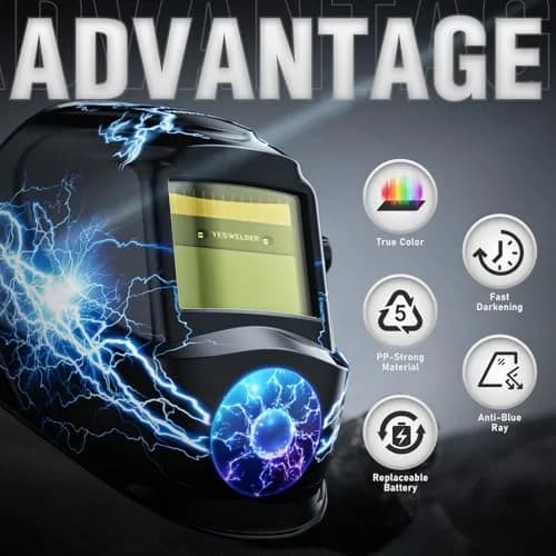 YESWELDER Auto Darkening Welding Helmet LYG-L600A True Color 1/1/1/1 Optical Clarity with Pivot Headgear thumbnail 2