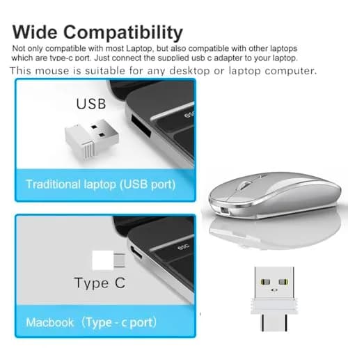 JETTA Wireless Mouse for MacBook Pro, MacBook Air, Laptop, Desktop, Chromebook, Win7/8/10/11, PC - Silver | Plug and Play Optical Mouse thumbnail 4