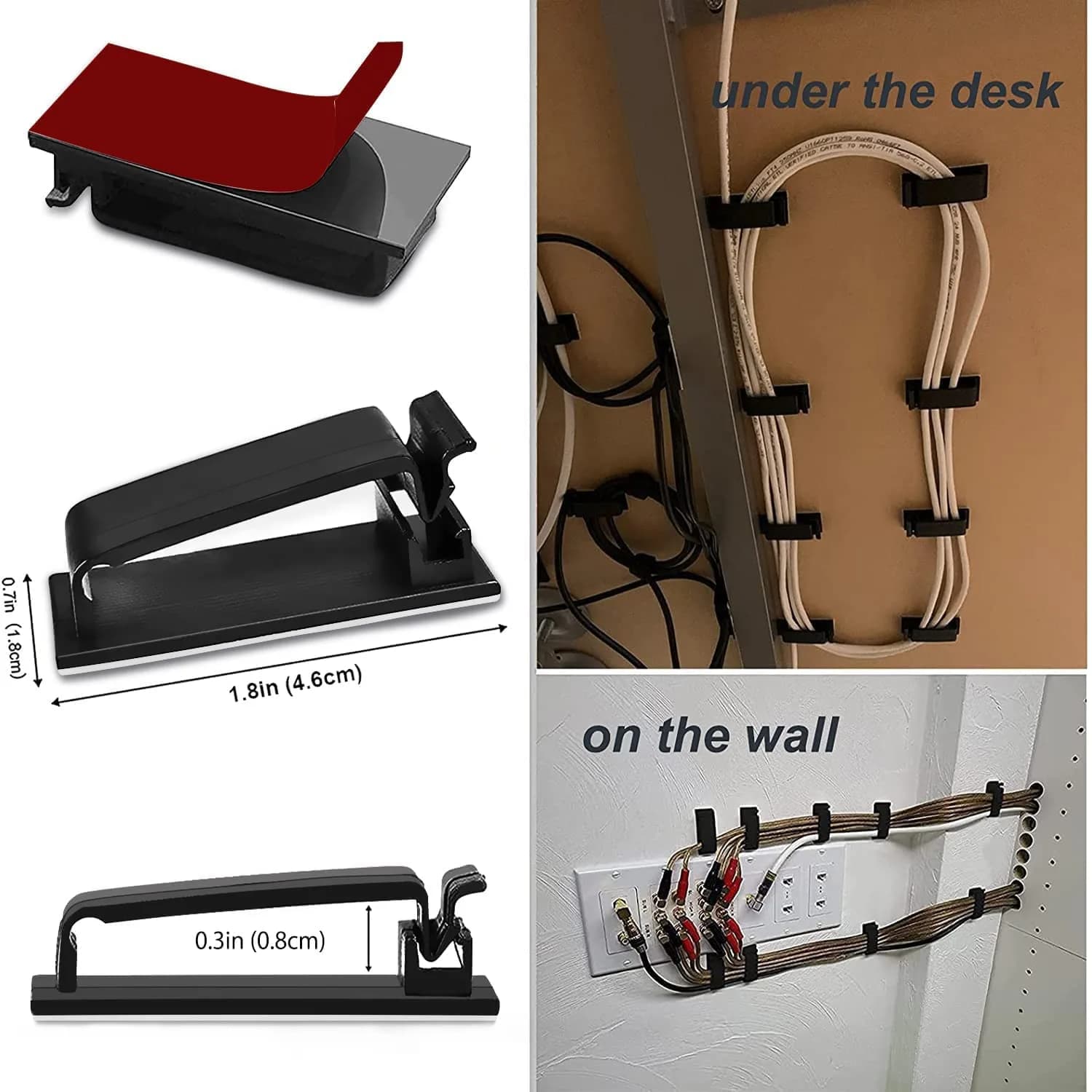 SOULWIT 50Pcs Self Adhesive Cable Management Clips - Black | Organize Wires on Desks, Walls, Cabinets - view 4
