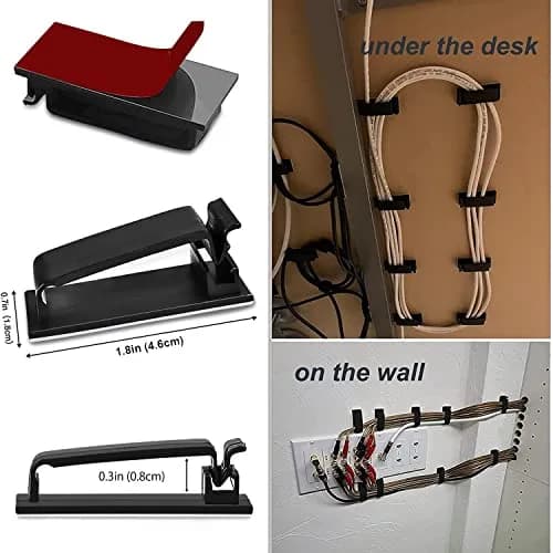 SOULWIT 50Pcs Self Adhesive Cable Management Clips - Black | Organize Wires on Desks, Walls, Cabinets thumbnail 4