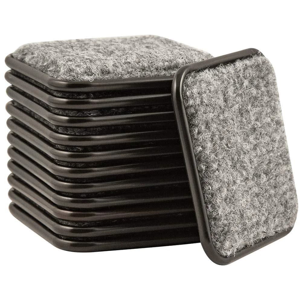 SoftTouch 2-1/2" Square Reusable Furniture Caster Cups with Carpet Bottom, 12-Pack Brown/Gray | Protects Hard Floors & Stabilizes Furniture — 2-1/2 Inch