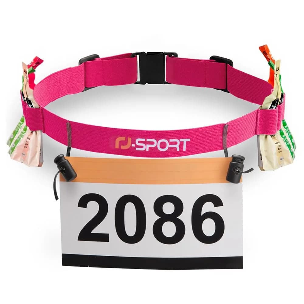 RJ-Sport Race Number Belt with 6 Gel Loops - Adjustable Bib Holder for Triathlon, Marathon, Running & Cycling (Pink, One Size)