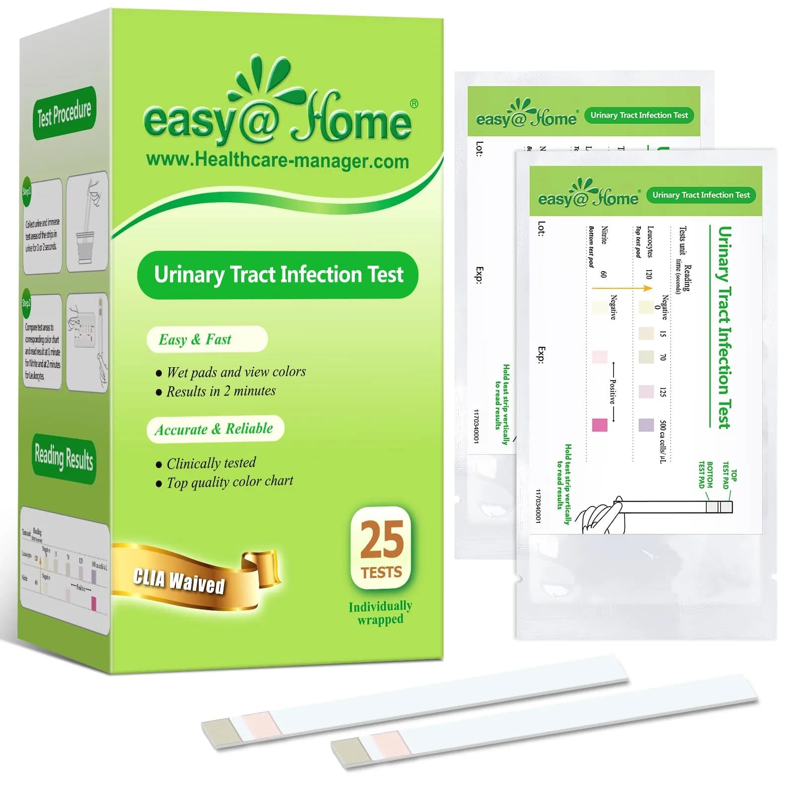 Easy@Home Urinary Tract Infection Test Strips 25 Pack | Detects Leukocytes & Nitrites for Women — 25-Pack