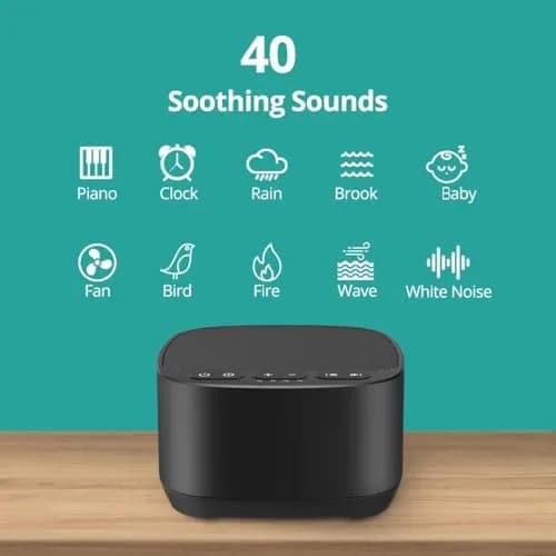 Magicteam White Noise Machine with 40 Sounds, 32 Volume Levels, Memory Function, AC/USB Powered, Sleep Timer, Black | 10cm (3.9in) Portable thumbnail 2