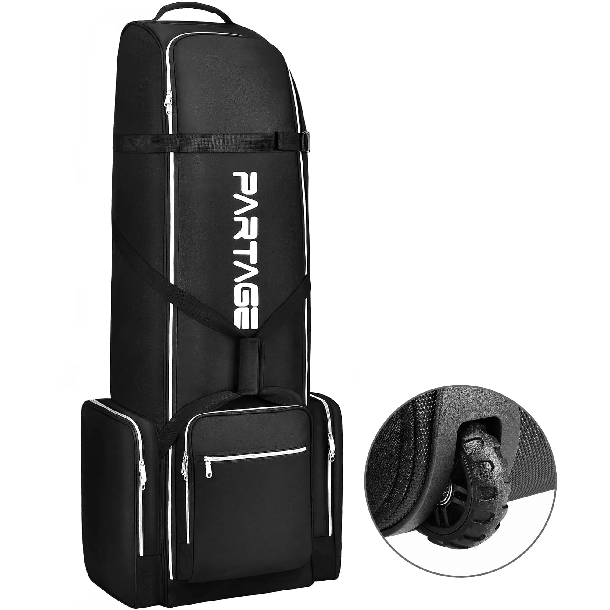 Partage Golf Travel Bag with Wheels | Heavy Duty Oxford, 600D Waterproof Fabric, Black | 51" Open Size — Black