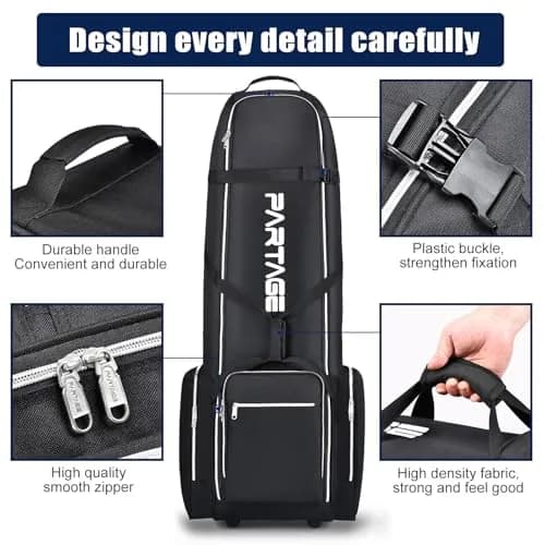 Partage Golf Travel Bag with Wheels | Heavy Duty Oxford, 600D Waterproof Fabric, Black | 51" Open Size thumbnail 2