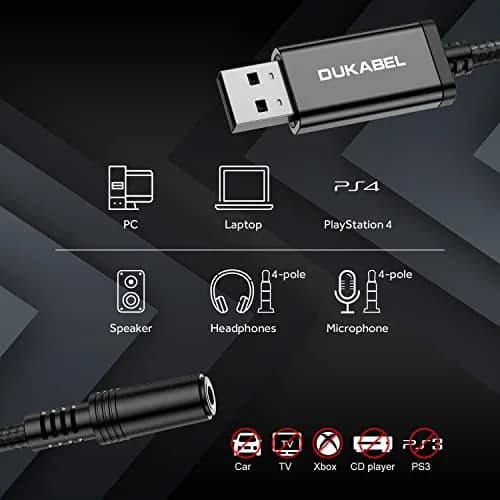 DUKABEL USB Headphone Adapter 25cm | External Sound Card for PC, PS4, PS5, Mac, Linux thumbnail 2