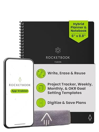 Rocketbook Fusion Hybrid Reusable Planner Notebook, Executive 6x8.8, Black | Plan, Digitize, Erase, Re-Plan thumbnail 1