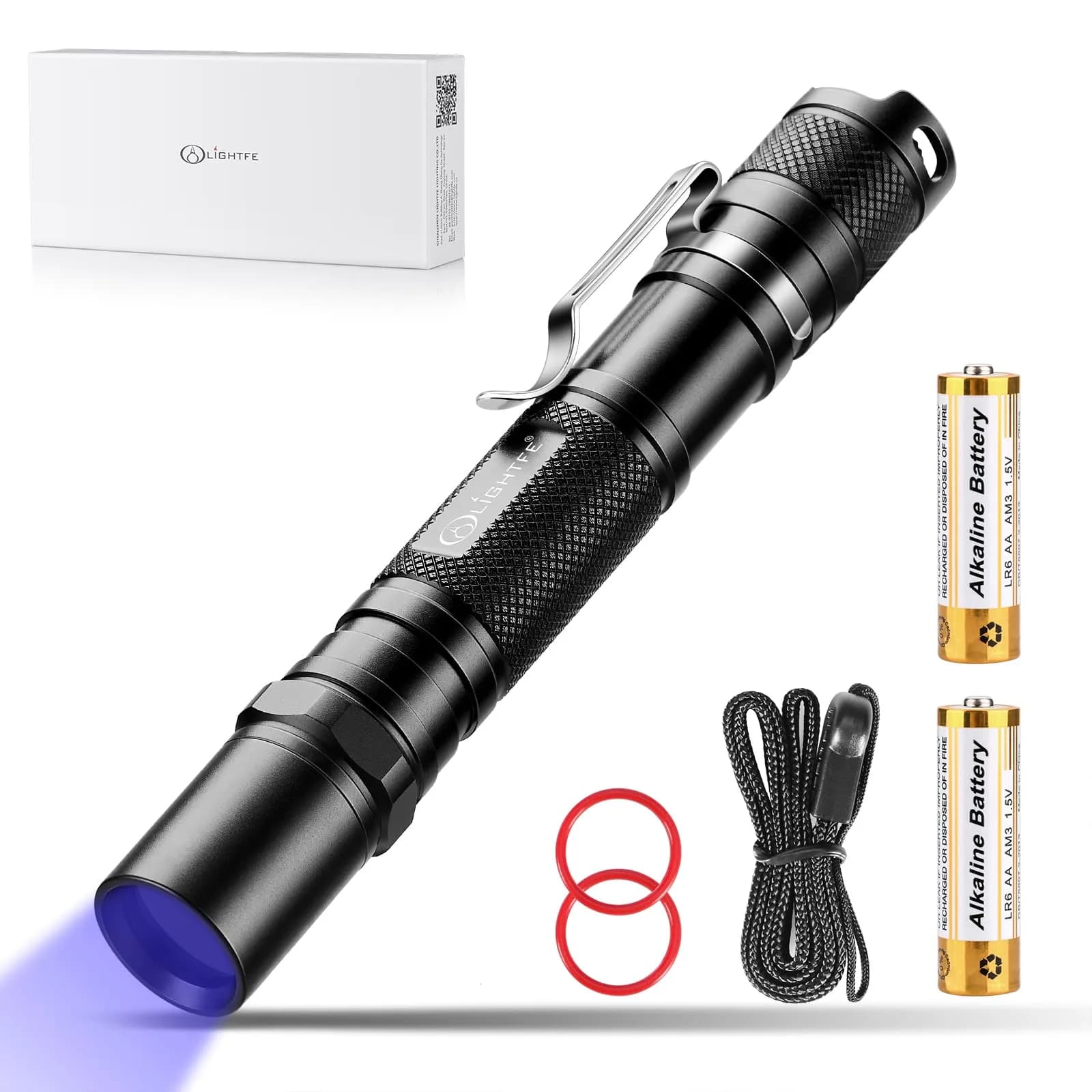LIGHTFE Black Light 365nm UV Flashlight UV301D-Plus Vision with SSC UV LED | Max 3000mW Power, Black Filter Lens, 2 AA Batteries - main product image