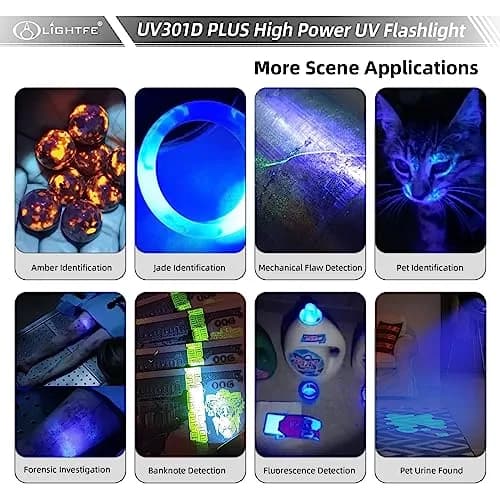 LIGHTFE Black Light 365nm UV Flashlight UV301D-Plus Vision with SSC UV LED | Max 3000mW Power, Black Filter Lens, 2 AA Batteries thumbnail 4